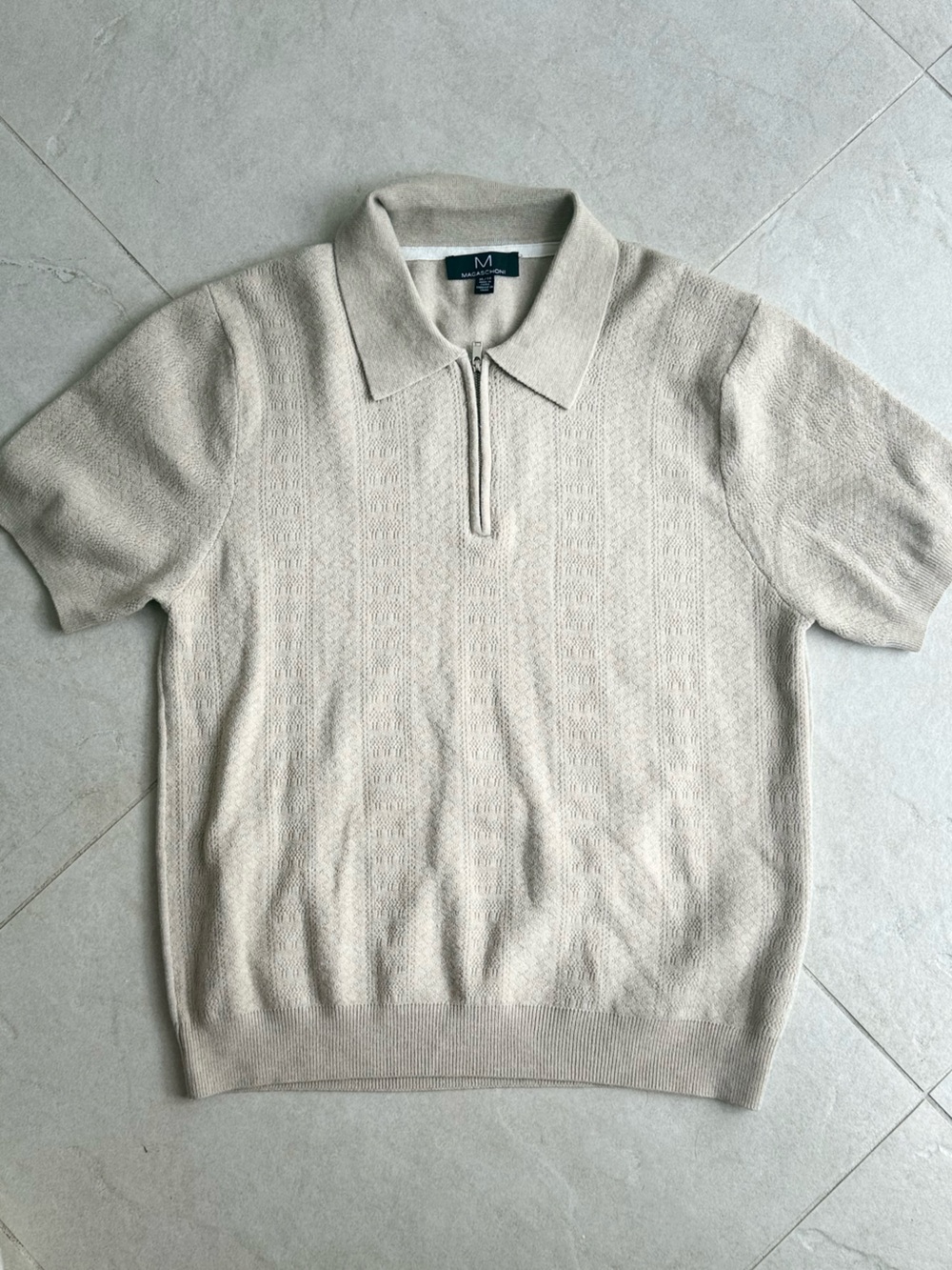 Magaschoni Cream Short-Sleeve Zip Polo Sweater